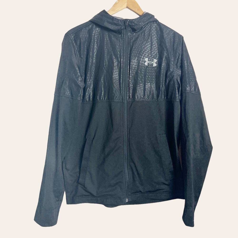 Under Armour All Season Gear Loose Fit Black Snakeskin Hooded Jacket Mens Size S